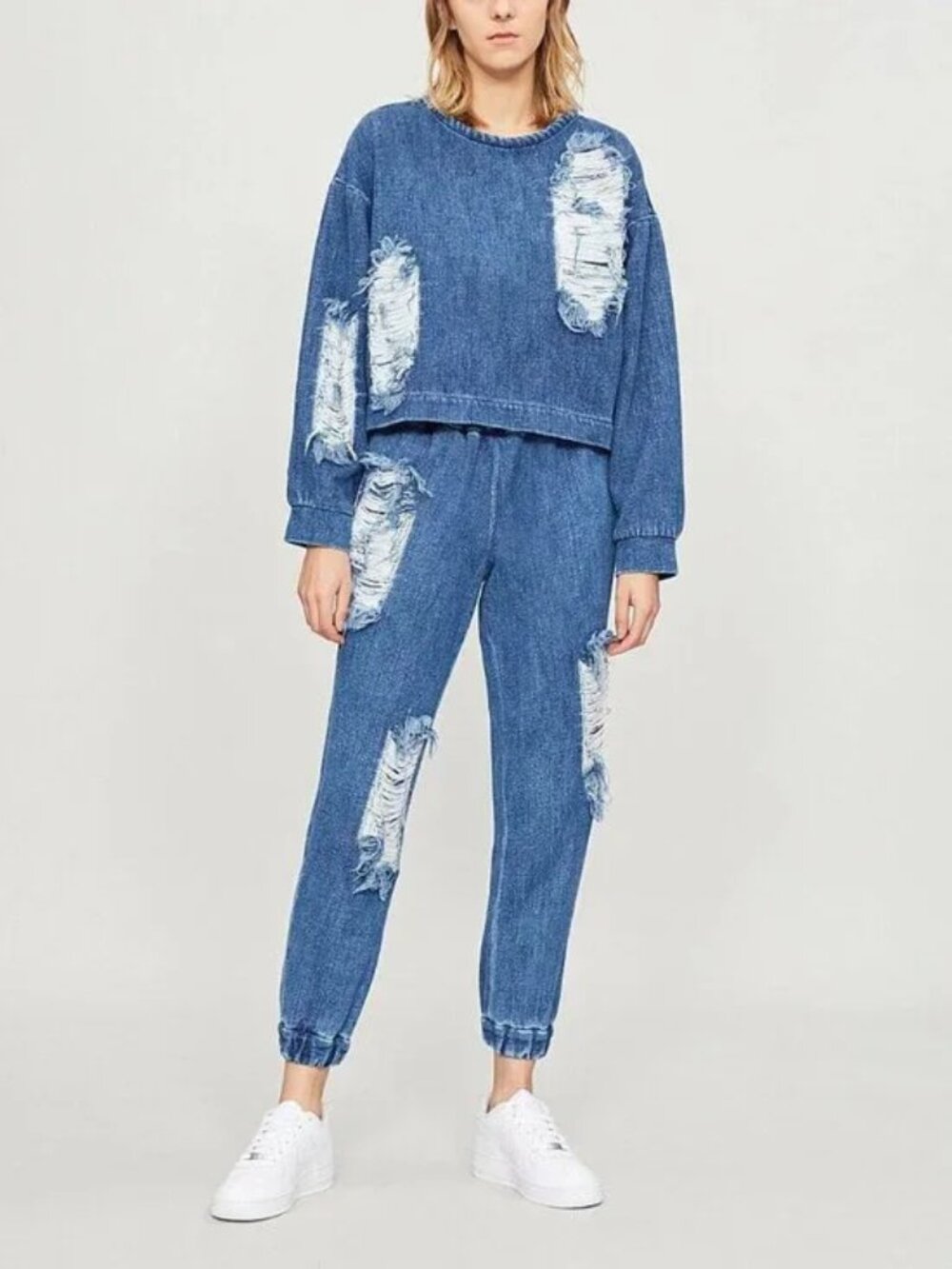Designer Fall-Winter 2018 Ready-To-Wear Collection Distressed Denim Top Sweater - Picture 3 of 16